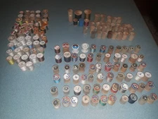 VINTAGE LOT OF 154 WOODEN SPOOLS - EMPTY & WITH THREAD COATS & CLARKS STAR LILY