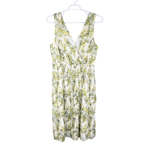 NWT Alex Marie Womens 16 White Green Floral Pleated Midi Spring Dress MSRP $149 - Picture 3 of 18