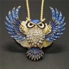 New Blue Enamel Cute Owl Animal Crystal Fashion Pendant Chain Women Necklace