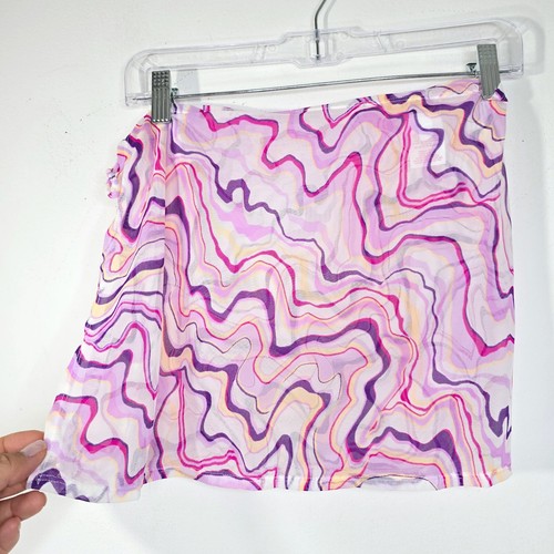 Xhilaration Juniors Swim Coverup Mesh Wrap Swim Skirt Purple Waves S/M Y2K 90s - Picture 4 of 6