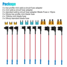10Pcs Fuse TAP Adapter Kit 12V Car Add-a-circuit Standard ATM APM Blade Fuse