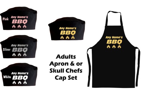 Personalisierte BBQ Barbecue Flammendruck 100% Baumwolle schwarz Erwachsene Schürze/Kochmütze - Bild 7 von 7