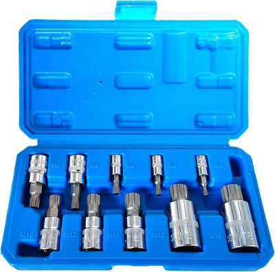 10 Piece Drive Triple Square Spline Bit Socket Set, S2 and Cr-V Steel,... 