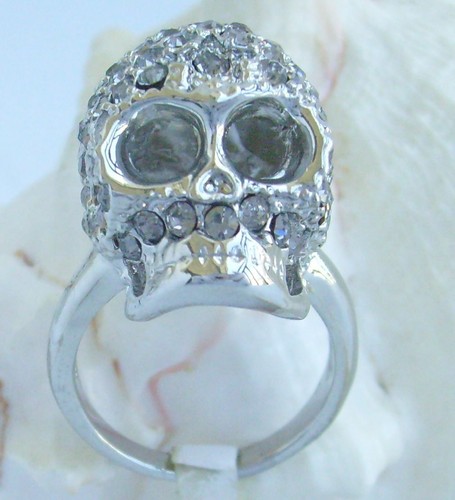 Unique Cocktail Skull Skeleton Ring Gray Austrian Crystal CR788C1 - Picture 6 of 6