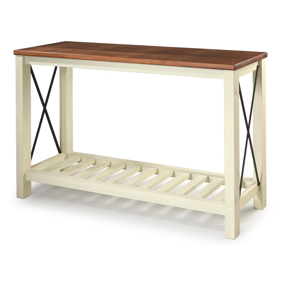 Cottage Sideboard Hall Table Console White Solid Pine Walnut Top H81xW132xD36cm - Image 4 of 4