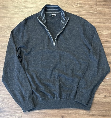 Murano Extra Fine Merino Wool 1/4 Zip Pullover Sweater Charcoal Gray Size L