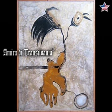 abstract art painting surrealism contemporary landscape metallic golden leaf atc