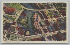 Postcard Aerial View Of Flint Michigan Bridge Cars Unposted