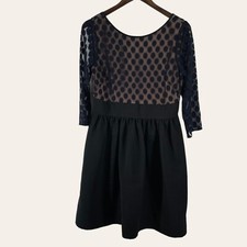 Eliza J Navy Blue Polka Dot Mesh Fit and Flare Dress Size 10