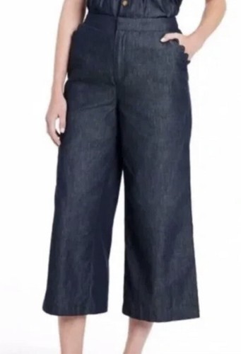 Neu mit Etikett Kika Vargas Chambray kurz geschnittene Hose mit breitem Bein Größe 6 Angebot #444 - Bild 1 von 16