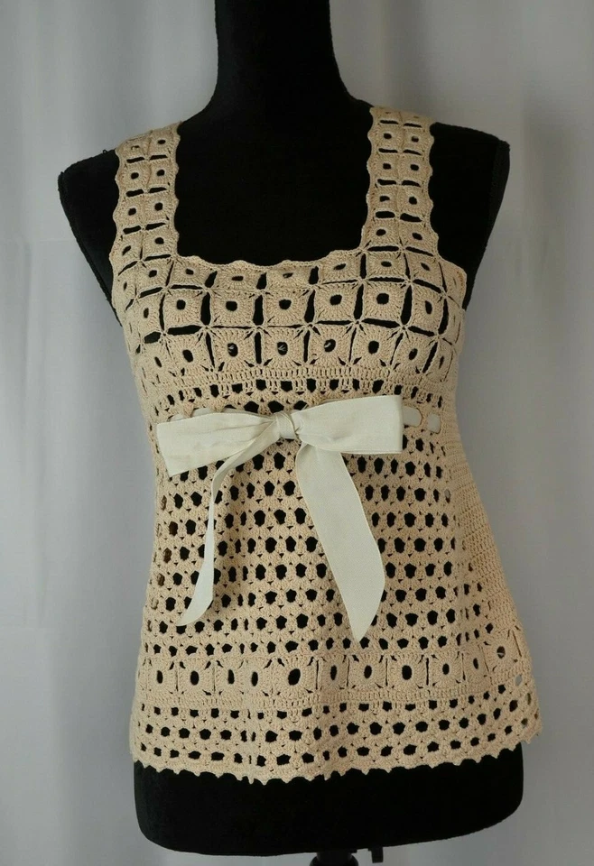 Top Robert Rodriguez Crochet Tirantes Talla XS Pullover Algodón Transparente Boho Lazo Divertido Foto 2 de 4