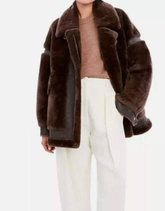 $1,495.00 Dawn Levy Sean Genuine Shearling & Leather Coat Chocolate Size L ~NWT image 3