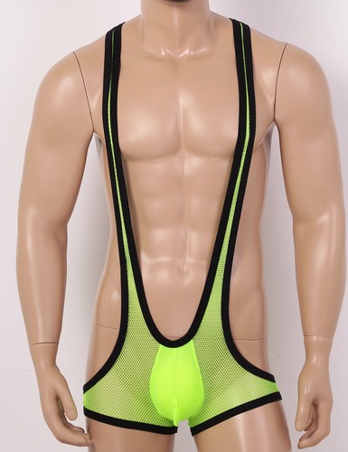 Mens See Through Fishnet Mankini Bodysuit One Piece Jockstrap Wrestling AU - Picture 47 of 67