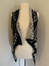 Magnolia's Open Sweater Vest Cardigan Sz S Sleeveless Black Draped Aztec Print