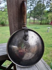  JLS  Silverplate Silent Butler  Crumb Ash Catcher Engraved Fish Wood Handle Vtg