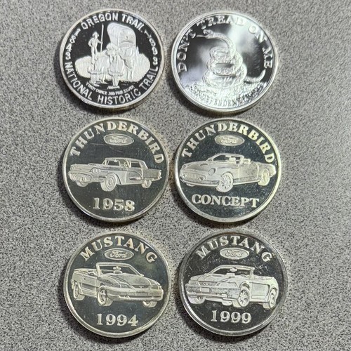 6 Vintage 1 oz Silver Art Rounds (FORD, Oregon Trail, Don't Tread on Me) - Picture 4 of 5