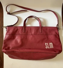 Mark & Graham | Large Burgundy Leather Tote/Handbag | Monogrammed SLM | 17x12x6