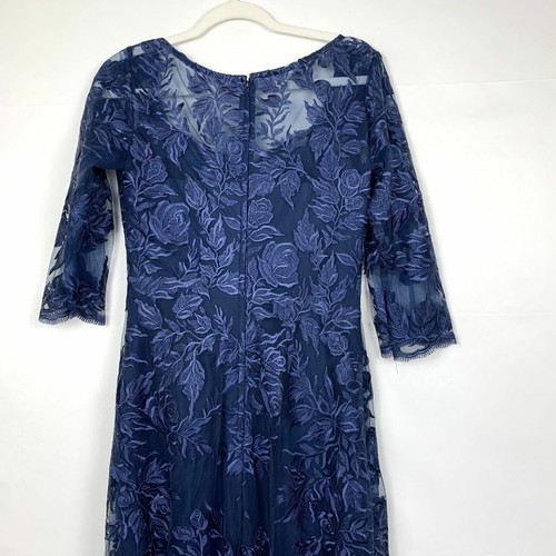 NWT La Femme 28053 Floral Embroidered Mesh A-Line Gown Dress Navy Blue 6 - Picture 10 of 12