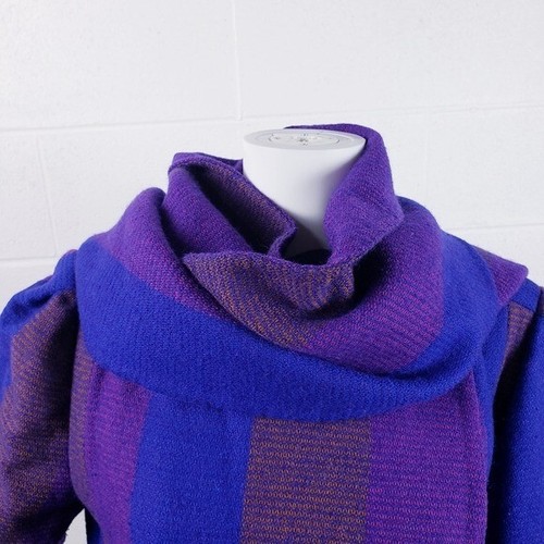 Vintage Pauline Trigere 60s Woven Wool Overcoat Purple Blue Size Medium - Picture 7 of 15