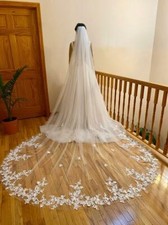 White Ivory 3.5 Meters Long Wedding Veil Lace Applique Bridal Accessories Veils