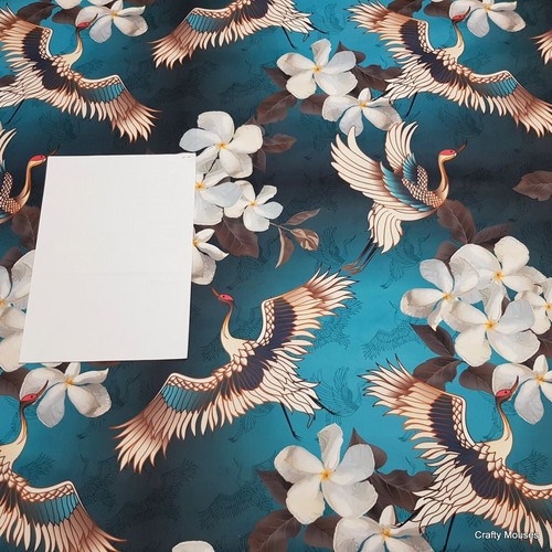 Printed upholstery velour velvet 355g/m2 fabric Crane Bird turquoise HALF METER - Picture 3 of 9