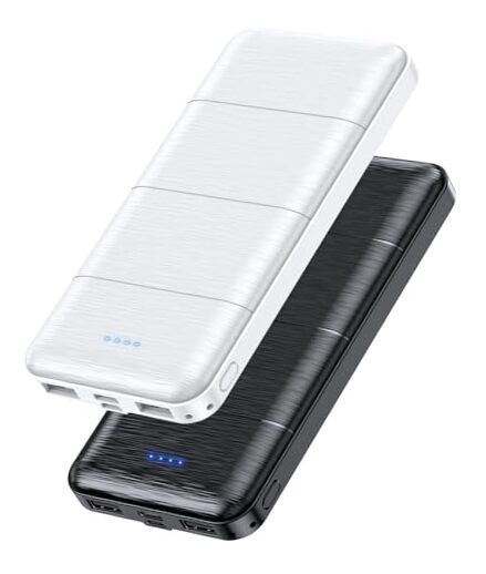 15000mAh Dual USB Portable Charger Power Bank 2-Pack in Black & White-image