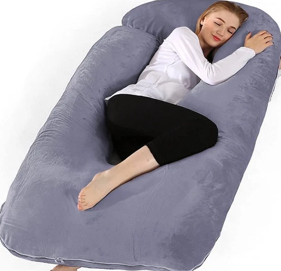 Almohada Corporal Para Embarazada Funda Lavable Color Purple Grey