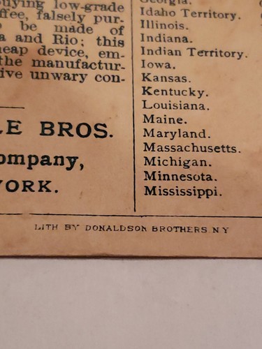 Antique Arbuckle Ariosa Coffee Trading Card IOWA State - Picture 3 of 6