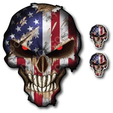 3x Skull USA American Flag Hardhat Window Sticker Vinyl Decal Car Truck Yeti