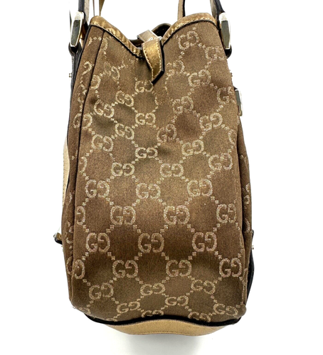 GUCCI Tote Hand Bag Abbey Canvas Shoulder Brown Gold Authentic - Picture 4 of 24