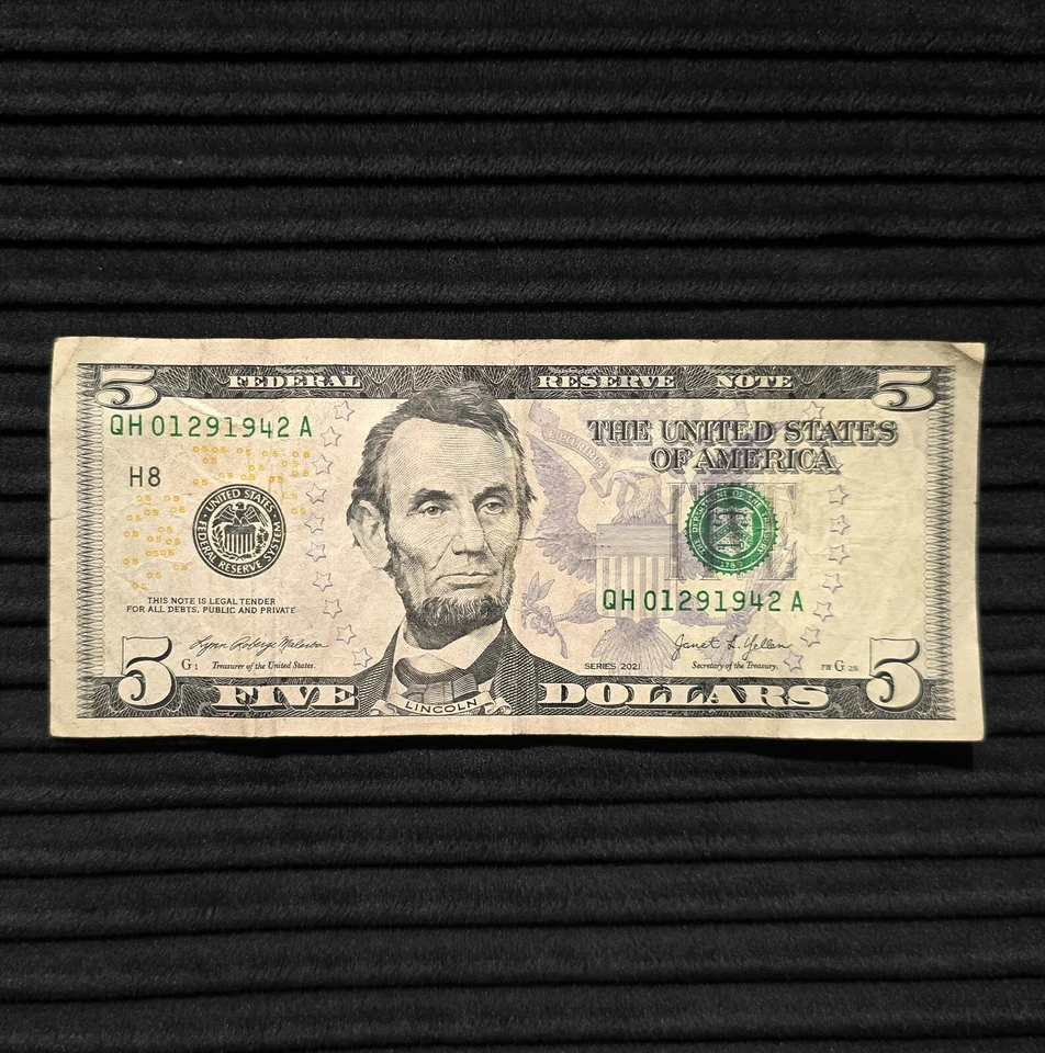 Billete de cinco dólares 29 de enero de 1942 número de serie 01291942 Foto 2 de 4