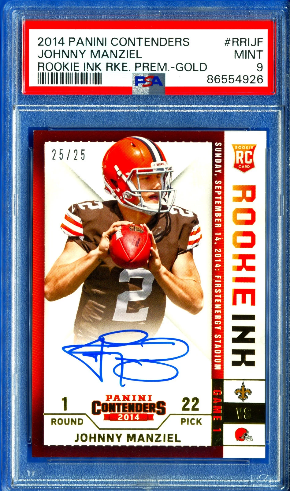 Johnny Manziel Panini Contenders Rookie Ink Rookie Premiere #RRIJF Base