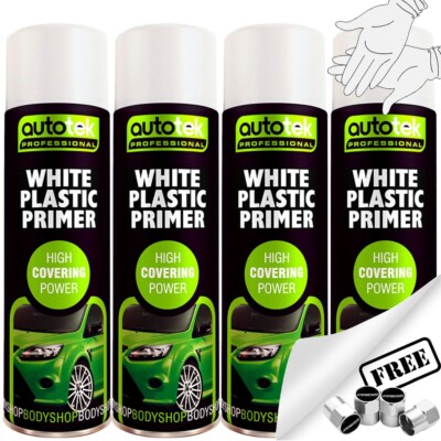 4 x Autotek WEISS KUNSTSTOFF GRUNDIERUNG Spraydose Profi hohe Deckkraft + G+CP