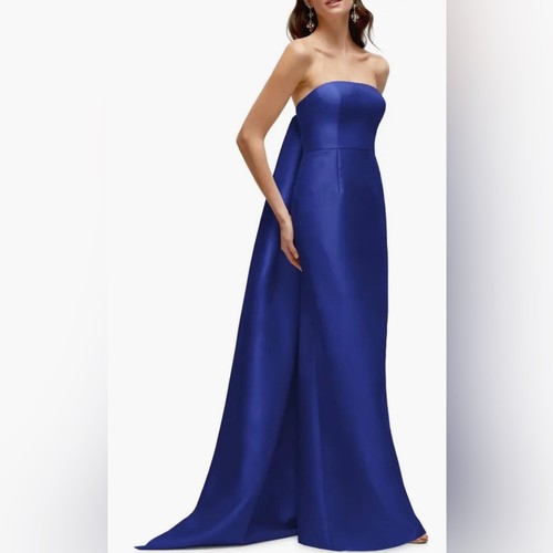 NEW Alfred Sung Strapless Satin Twill Column Gown w/ Removable Train sz 18 blue - Picture 2 of 7