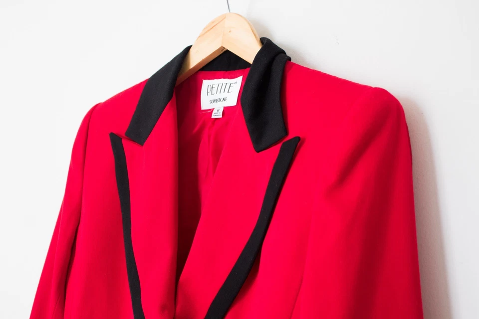 Petite Sophisticate | Blazer Colorblock Vintage Anos 80/90’s Vermelho e Preto | Tamanho 6 - Imagem 4 de 4