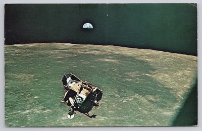 Postcard Lunar Module With Earth in the Background JFK Space Center NASA c1971