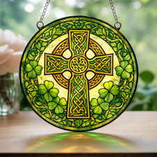 Irish Celtic Cross Stained Glass Suncatcher: St. Patrick's Day Decor, Gifts