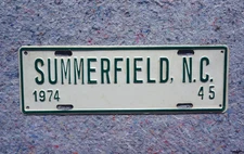1974 SUMMERFIELD NC North Carolina License Plate Topper Low # 45
