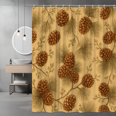 Rustic Pinecone Shower Curtain - Farmhouse Style, Decorative Fabric
