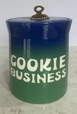 Tabitha Brown Stoneware Blue And Green Ombré 9”H Cookie Jar W/Lid Gold Handle