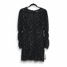 NWT Adrianna Papell Black Fully Beaded Sequin Evening Cocktail Dress 16
