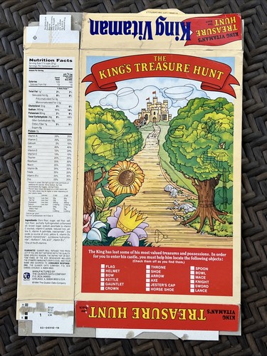 1994 Quaker King Vitamin Cereal Box - King Vitamins Treasure Hunt game - Picture 2 of 3