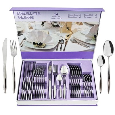 24-Piece Stainless Steel Flatware Set for 6 - Mirror-Finish Cutlery, Stylish Kit