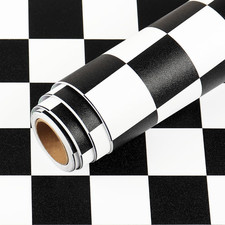 12"X317" Checkered Peel and Stick Wallpaper Black and White Contact Paper for Co