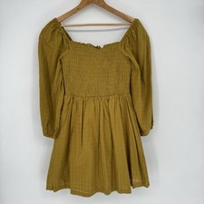 Lost and Wander New Women’s XS Smocked Bodice Ecru Olive Cotton Midi Dress