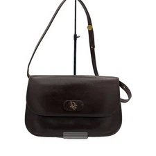 Christian Dior Logo Leather Shoulder Bag Vintage Classic Brown Authentic