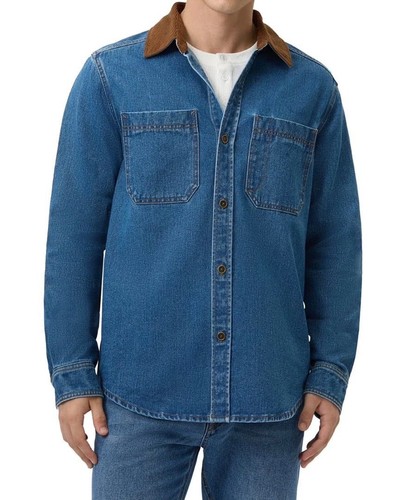 Frye, Brand new with tags Frye Men’s Barn Shacket in medium-wash blue denim, size M