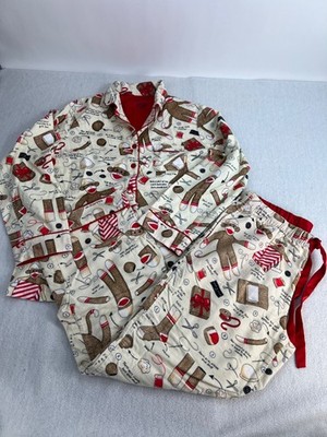 Nick & Nora Womens Sock Monkey Print Flannel Pajama Set Pants Size M