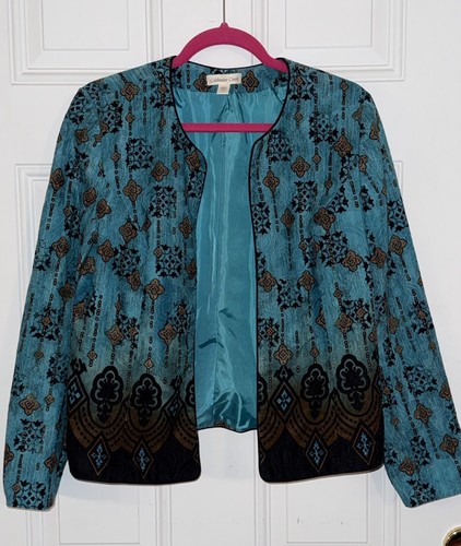 Coldwater Creek Gr. 12 offen gefütterter Blazer Jacke türkis blau braun schwarz - Bild 1 von 9