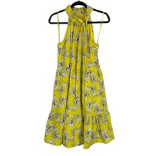 Eliza J Womens size 10 dress yellow floral chiffon ruffle halter DEFECT